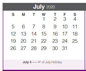 District School Academic Calendar for Memorial High School for July 2020