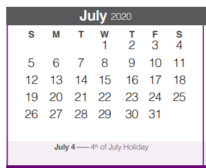 District School Academic Calendar for Church Hill Middle School for July 2020