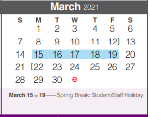 District School Academic Calendar for Church Hill Middle School for March 2021
