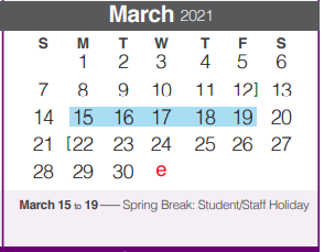 District School Academic Calendar for Freiheit Elementary for March 2021