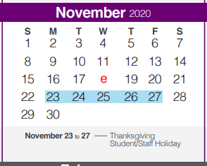 District School Academic Calendar for Church Hill Middle School for November 2020