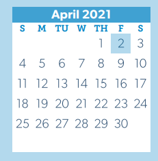 District School Academic Calendar for D A E P for April 2021