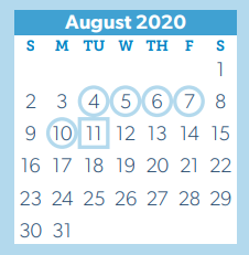 District School Academic Calendar for Mccullough Junior High School for August 2020