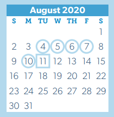 District School Academic Calendar for Giesinger Elementary for August 2020