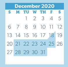 District School Academic Calendar for Mccullough Junior High School for December 2020