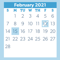 District School Academic Calendar for D A E P for February 2021