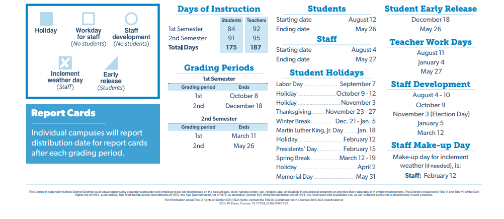 District School Academic Calendar Key for Mccullough Junior High School