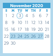 District School Academic Calendar for Sam Hailey Elementary for November 2020