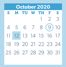 District School Academic Calendar for Juvenile Detention Ctr for October 2020