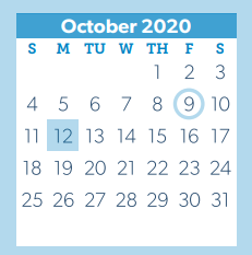 District School Academic Calendar for Pathways for October 2020