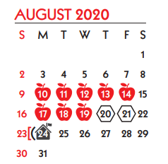 District School Academic Calendar for South Park Middle for August 2020