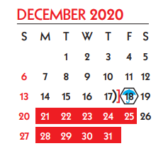 District School Academic Calendar for Allen Elementary School for December 2020