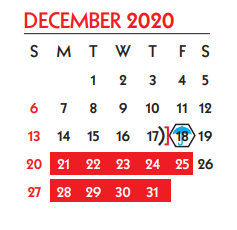 District School Academic Calendar for South Park Middle for December 2020