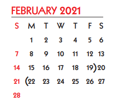 District School Academic Calendar for Student Learning And Guidance Cent for February 2021