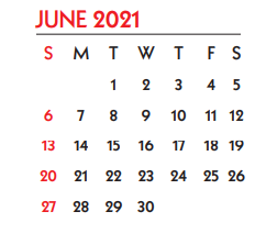 District School Academic Calendar for Travis Elementary School for June 2021