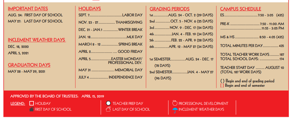 District School Academic Calendar Key for Yeager Elementary School