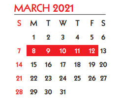 District School Academic Calendar for Chula Vista Fine Arts for March 2021