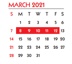 District School Academic Calendar for Yeager Elementary School for March 2021