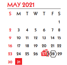 District School Academic Calendar for Menger Elementary School for May 2021