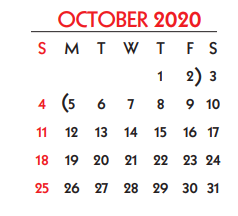 District School Academic Calendar for Oak Park Special Emphasis School for October 2020