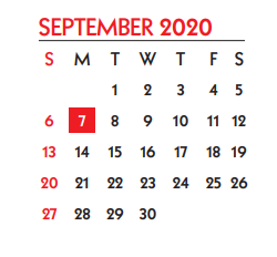District School Academic Calendar for Menger Elementary School for September 2020