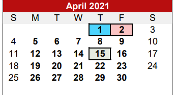 District School Academic Calendar for Central Elementary School for April 2021