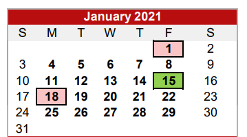 District School Academic Calendar for Central Elementary School for January 2021