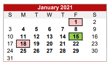 District School Academic Calendar for Coshocton High School for January 2021