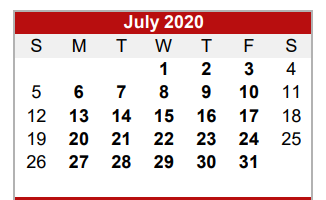 District School Academic Calendar for Coshocton High School for July 2020