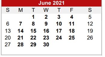 District School Academic Calendar for Coshocton High School for June 2021