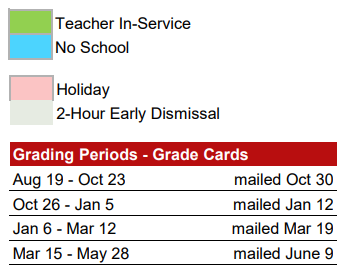 District School Academic Calendar Legend for Central Elementary School