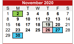 District School Academic Calendar for Central Elementary School for November 2020