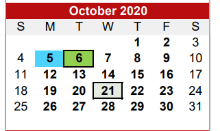 District School Academic Calendar for Central Elementary School for October 2020