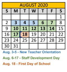 District School Academic Calendar for Crandall Middle School for August 2020