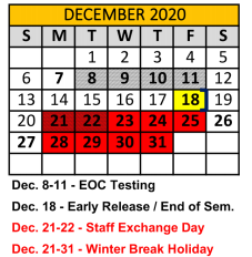 District School Academic Calendar for Crandall Middle School for December 2020
