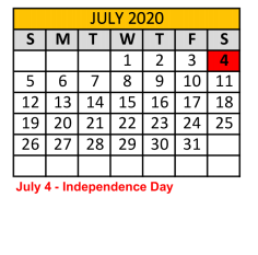 District School Academic Calendar for Crandall Alter Ctr for July 2020