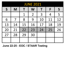 District School Academic Calendar for Crandall Alter Ctr for June 2021