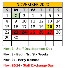 District School Academic Calendar for Crandall Middle School for November 2020