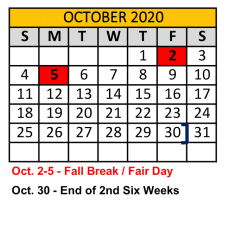 District School Academic Calendar for Crandall Middle School for October 2020