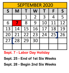 District School Academic Calendar for Crandall Elementary for September 2020