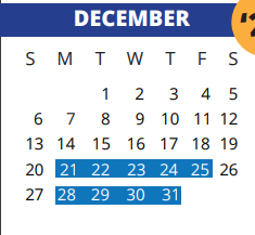 District School Academic Calendar for Kahla Middle School for December 2020