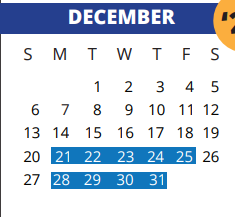 District School Academic Calendar for Emmott Elementary School for December 2020