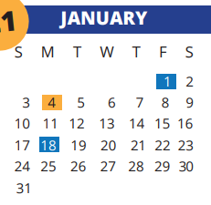 District School Academic Calendar for Andre Elementary School for January 2021