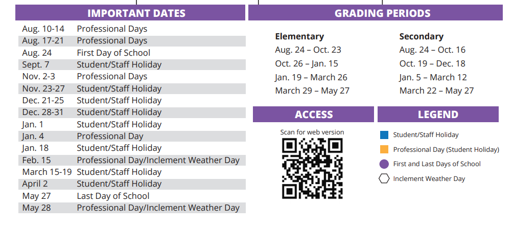 District School Academic Calendar Key for Sampson Elementary