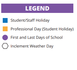 District School Academic Calendar Legend for Sampson Elementary
