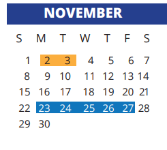 District School Academic Calendar for Fiest Elementary School for November 2020