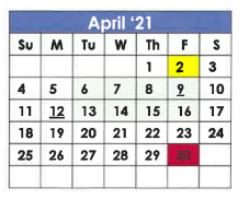 District School Academic Calendar for X I T Secondary School for April 2021
