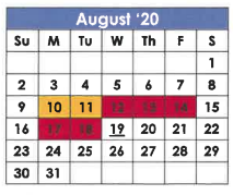District School Academic Calendar for X I T Secondary School for August 2020