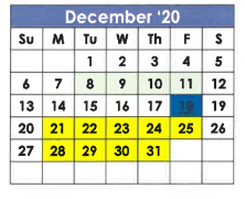 District School Academic Calendar for X I T Secondary School for December 2020