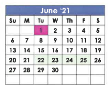 District School Academic Calendar for Dalhart Junior High for June 2021